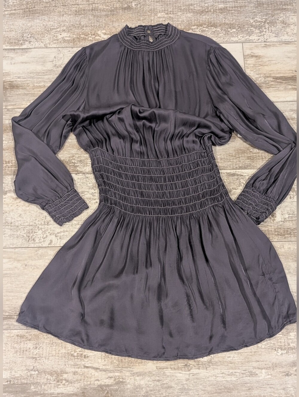 ANTHROPOLOGY Cloth & Stone Smocked Waist Long Sleeve Dress β Charcoal Gray